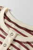 Striped Short Sleeve Half Button Placket Knit Top