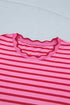 Striped Short Sleeve Scalloped Trim Side Slit T Shirt Dress