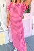 Striped Short Sleeve Scalloped Trim Side Slit T Shirt Dress