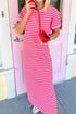 Striped Short Sleeve Scalloped Trim Side Slit T Shirt Dress
