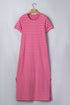 Striped Short Sleeve Scalloped Trim Side Slit T Shirt Dress