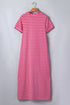 Striped Short Sleeve Scalloped Trim Side Slit T Shirt Dress