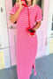Striped Short Sleeve Scalloped Trim Side Slit T Shirt Dress