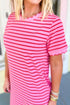 Striped Short Sleeve Scalloped Trim Side Slit T Shirt Dress