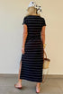 Striped Short Sleeve Side Slit Maxi T Shirt Dress