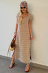 Striped Short Sleeve Side Slit Maxi T Shirt Dress