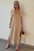 Striped Short Sleeve Side Slit Maxi T Shirt Dress
