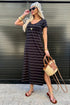 Striped Short Sleeve Side Slit Maxi T Shirt Dress
