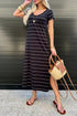Striped Short Sleeve Side Slit Maxi T Shirt Dress