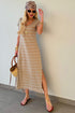 Striped Short Sleeve Side Slit Maxi T Shirt Dress