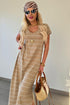 Striped Short Sleeve Side Slit Maxi T Shirt Dress