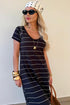 Striped Short Sleeve Side Slit Maxi T Shirt Dress