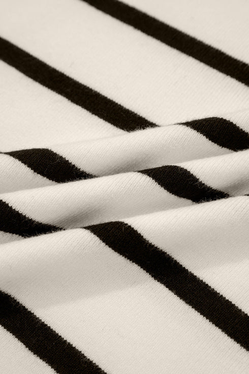 Striped Side Slit Crewneck Knit Short Sleeve Sweater