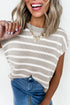 Striped Side Slit Crewneck Knit Short Sleeve Sweater