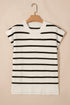 Striped Side Slit Crewneck Knit Short Sleeve Sweater