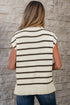 Striped Side Slit Crewneck Knit Short Sleeve Sweater