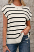 Striped Side Slit Crewneck Knit Short Sleeve Sweater