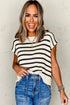 Striped Side Slit Crewneck Knit Short Sleeve Sweater