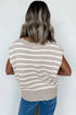 Striped Side Slit Crewneck Knit Short Sleeve Sweater