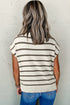 Striped Side Slit Crewneck Knit Short Sleeve Sweater