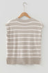 Striped Side Slit Crewneck Knit Short Sleeve Sweater