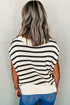 Striped Side Slit Crewneck Knit Short Sleeve Sweater
