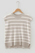 Striped Side Slit Crewneck Knit Short Sleeve Sweater