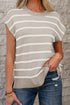 Striped Side Slit Crewneck Knit Short Sleeve Sweater