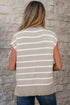 Striped Side Slit Crewneck Knit Short Sleeve Sweater