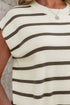 Striped Side Slit Crewneck Knit Short Sleeve Sweater