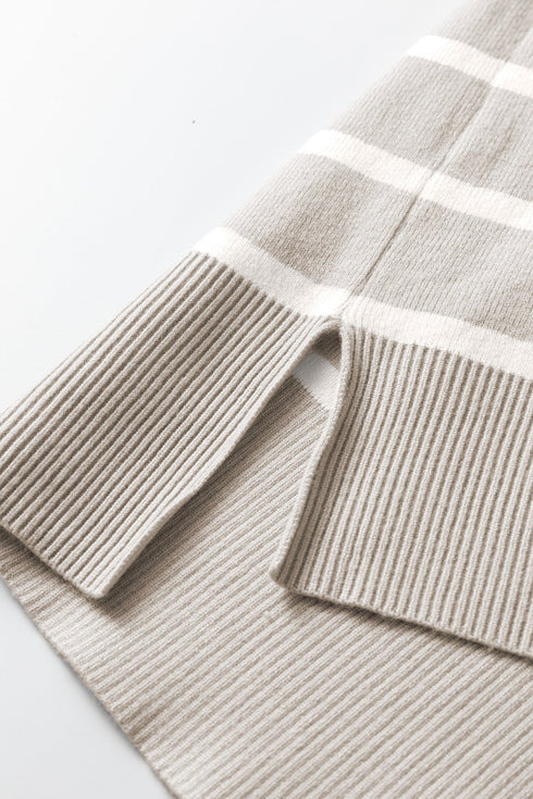 Striped Side Slit Crewneck Knit Short Sleeve Sweater