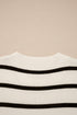 Striped Side Slit Crewneck Knit Short Sleeve Sweater