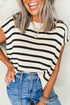 Striped Side Slit Crewneck Knit Short Sleeve Sweater
