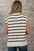 Striped Side Slit Crewneck Knit Short Sleeve Sweater