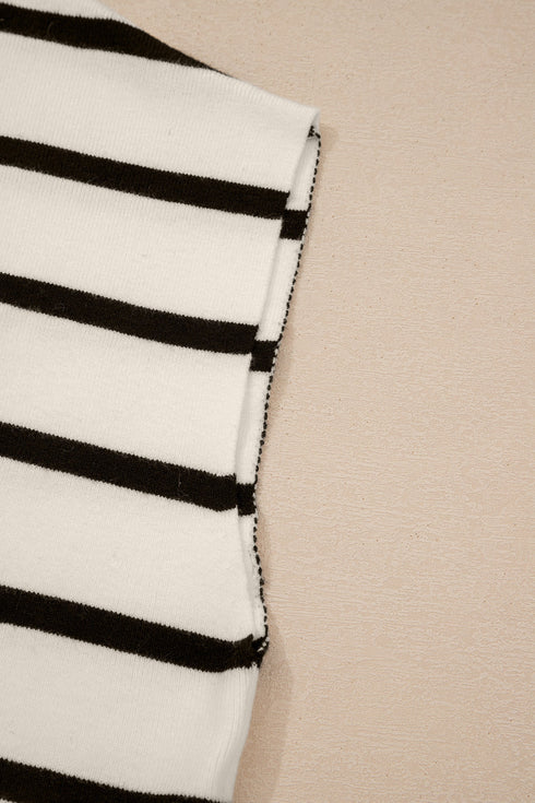 Striped Side Slit Crewneck Knit Short Sleeve Sweater