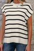 Striped Side Slit Crewneck Knit Short Sleeve Sweater