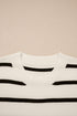 Striped Side Slit Crewneck Knit Short Sleeve Sweater