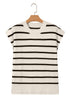 Striped Side Slit Crewneck Knit Short Sleeve Sweater