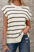Striped Side Slit Crewneck Knit Short Sleeve Sweater