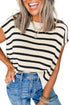 Striped Side Slit Crewneck Knit Short Sleeve Sweater