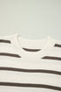 Striped Side Slit Crewneck Knit Short Sleeve Sweater