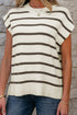 Striped Side Slit Crewneck Knit Short Sleeve Sweater
