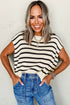 Striped Side Slit Crewneck Knit Short Sleeve Sweater
