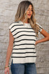 Striped Side Slit Crewneck Knit Short Sleeve Sweater