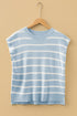Striped Side Slit Crewneck Knit Short Sleeve Sweater