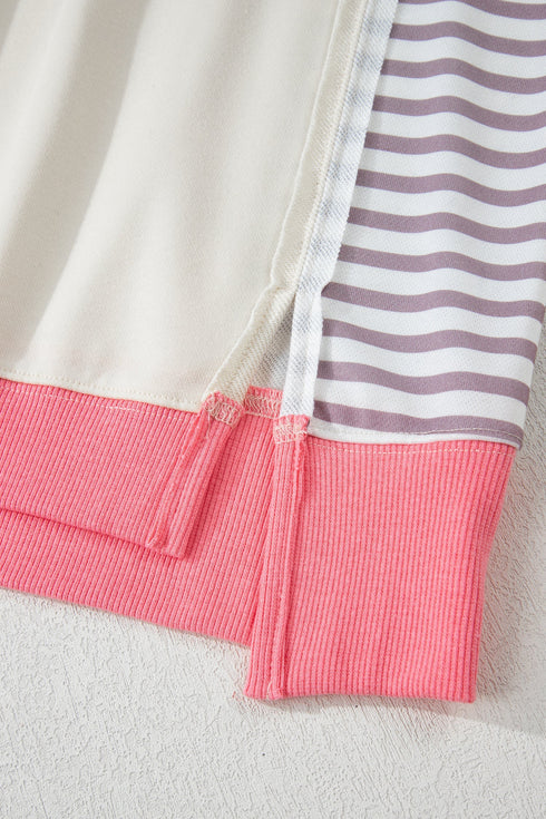Striped Sleeve Contrast Trim Pullover Sweatshirt