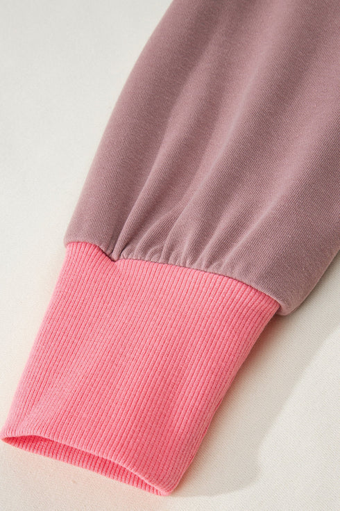 Striped Sleeve Contrast Trim Pullover Sweatshirt