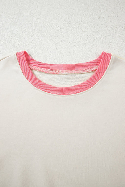 Striped Sleeve Contrast Trim Pullover Sweatshirt