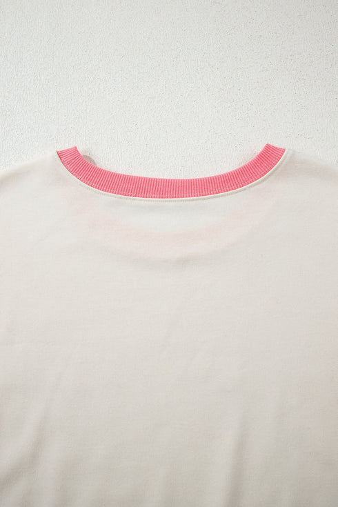 Striped Sleeve Contrast Trim Pullover Sweatshirt