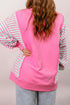 Striped Sleeve Patchwork Split Cuff Relaxed Pullover Top